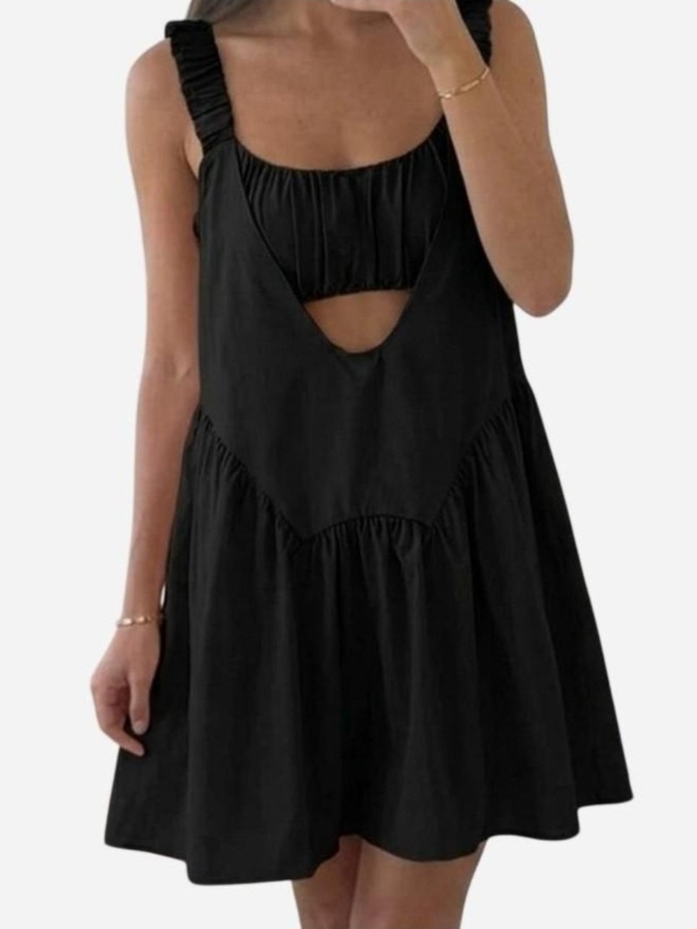 Black Ruched Cutout Summer Mini Dress & Short Set
